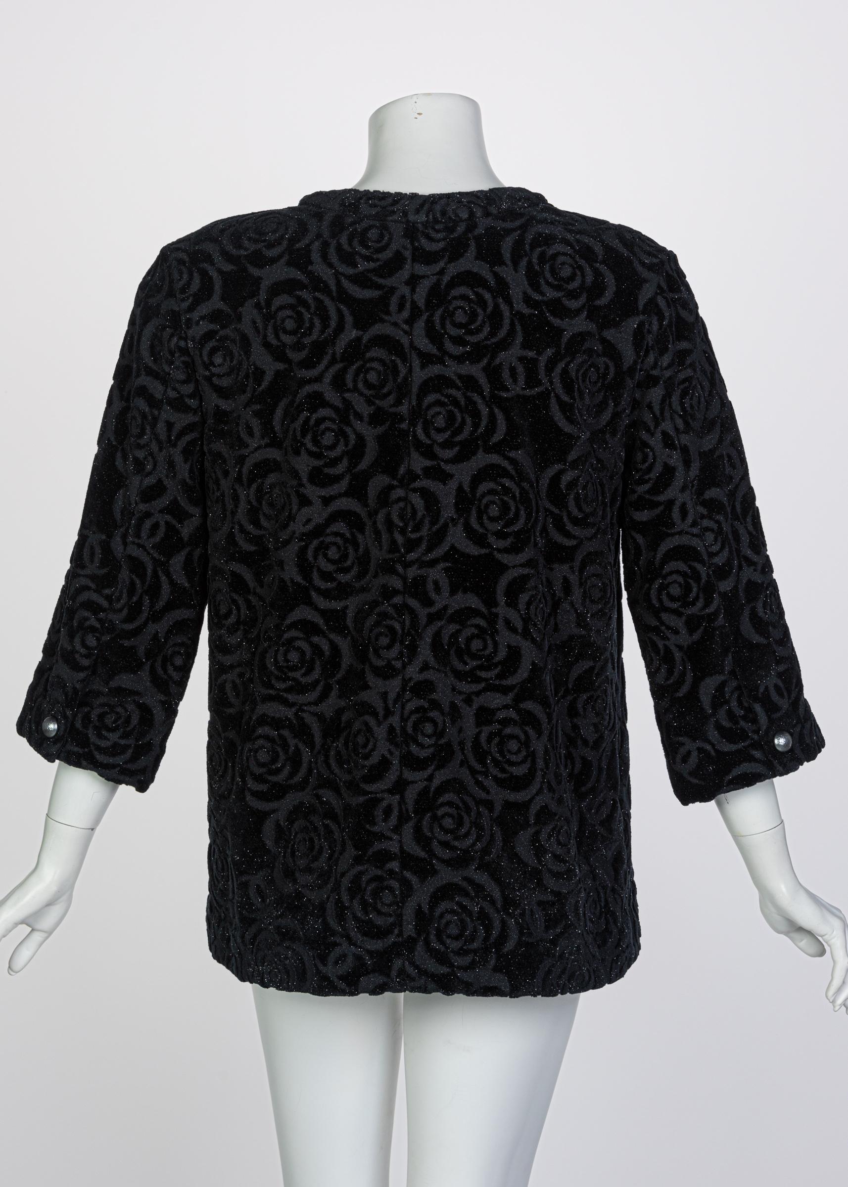 Women's or Men's Chanel New with Tags Black Shimmer Cotton Velour Camellia Jacket Pre Fall, 2018