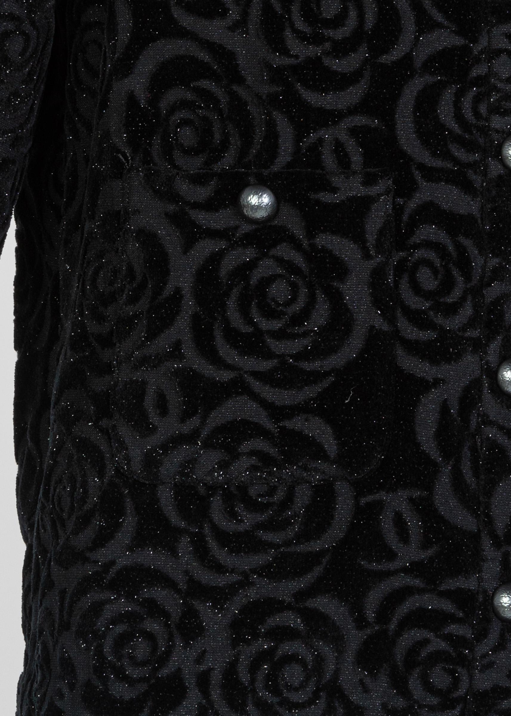 Chanel New with Tags Black Shimmer Cotton Velour Camellia Jacket Pre Fall, 2018 2