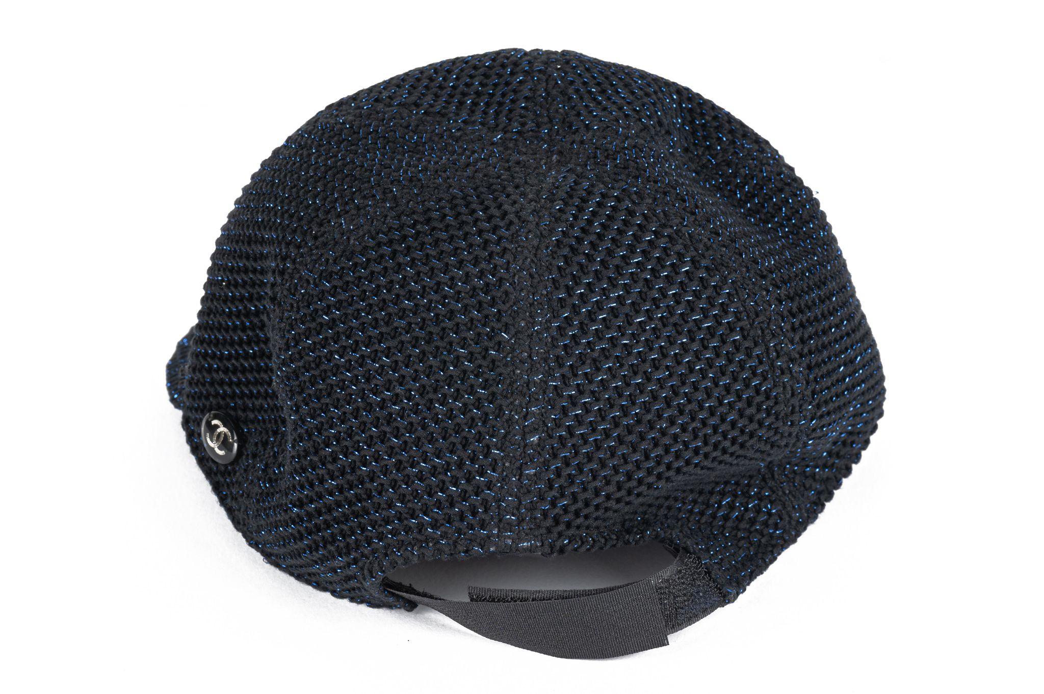 Chanel new medium size baseball hat, black with blue lurex. Adjustable velcro strap, comes with original box.