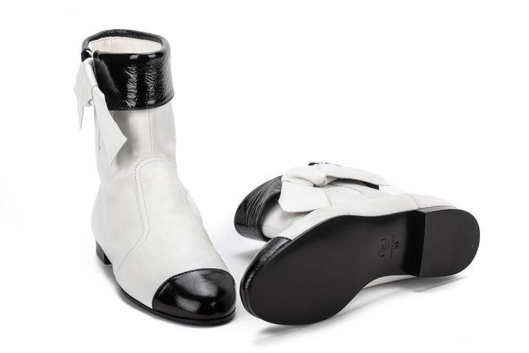 Chanel NIB Black White Ankle Boots For Sale at 1stDibs