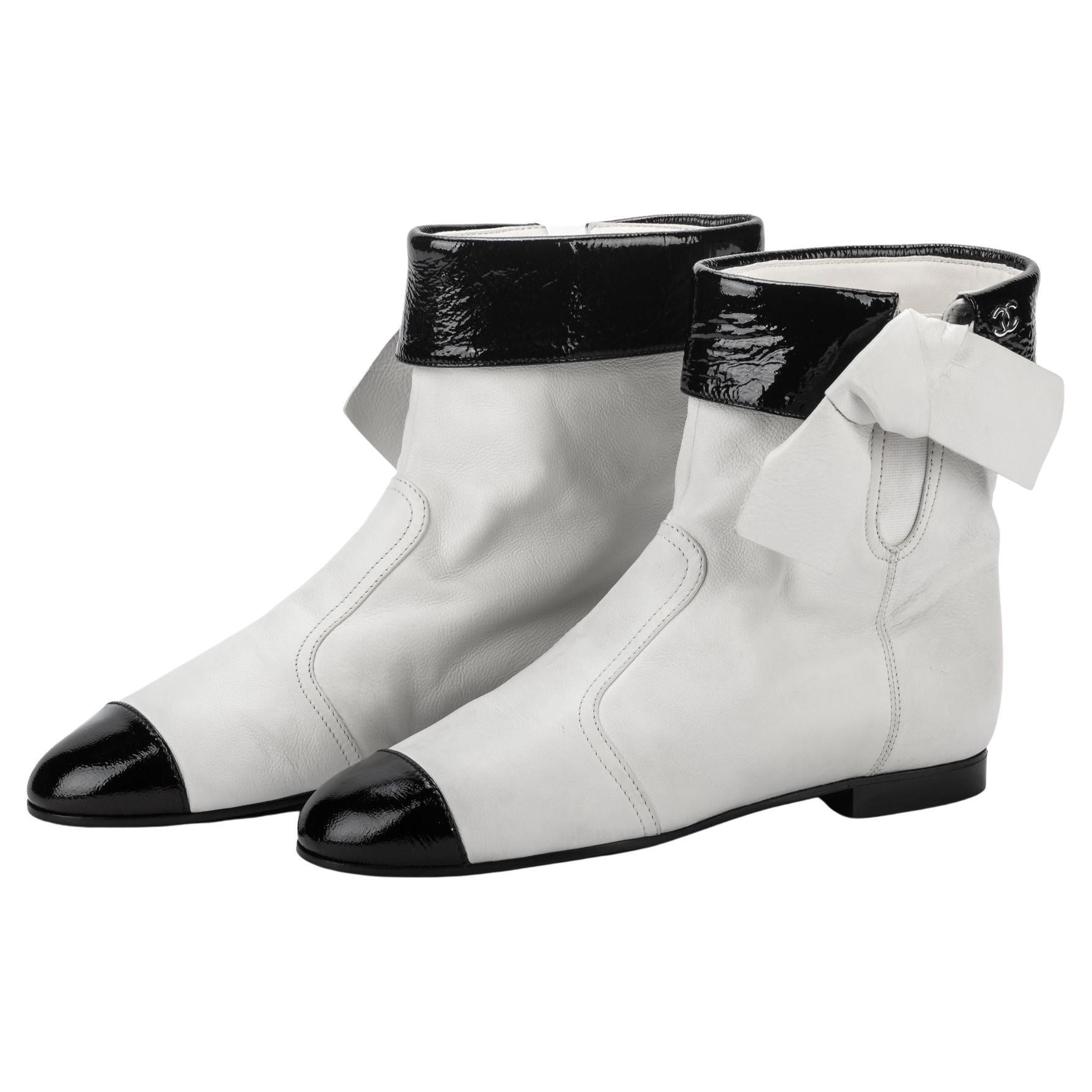 White Chanel Boots - 33 For Sale on 1stDibs  chanel black and white ankle  boots, chanel boots white, chanel white boot