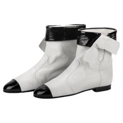 Used Chanel NIB Black White Ankle Boots