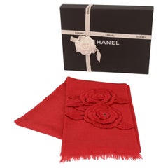 Chanel NIB Red Camellia Cashmere Scarf