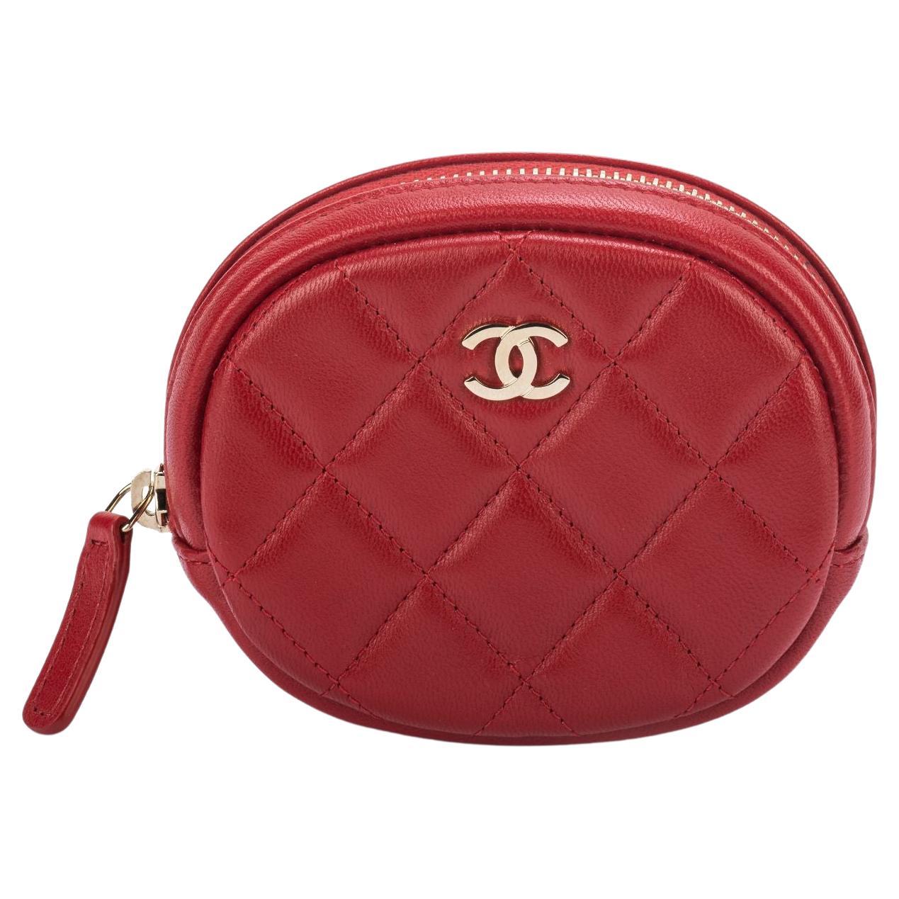 Chanel NIB Red Quilted Caviar Coin Case