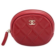 Chanel NIB Red Quilted Caviar Coin Case