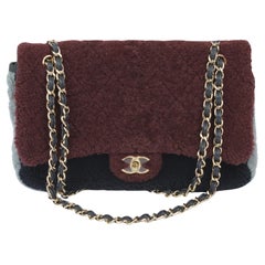 Chanel NIB Tricolor Shearling Jumbo Flap