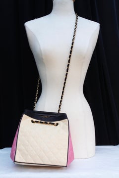 Chanel nice beige and pink raffia bag, 1996 – 1997