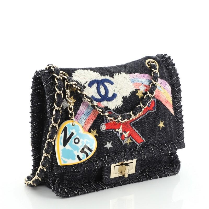 Black Chanel Night Flight Reissue 2.55 Flap Bag Embroidered Denim 224