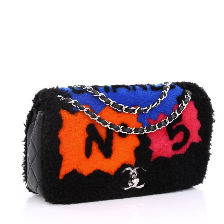 Chanel No. 5 Comic Flap Bag Shearling with Quilted Lambskin Small at