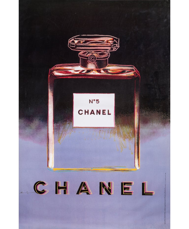 Affiche « Chanel n° 5 » d'Andy Warhol, noir et lavande, grand format, édition originale de 1997