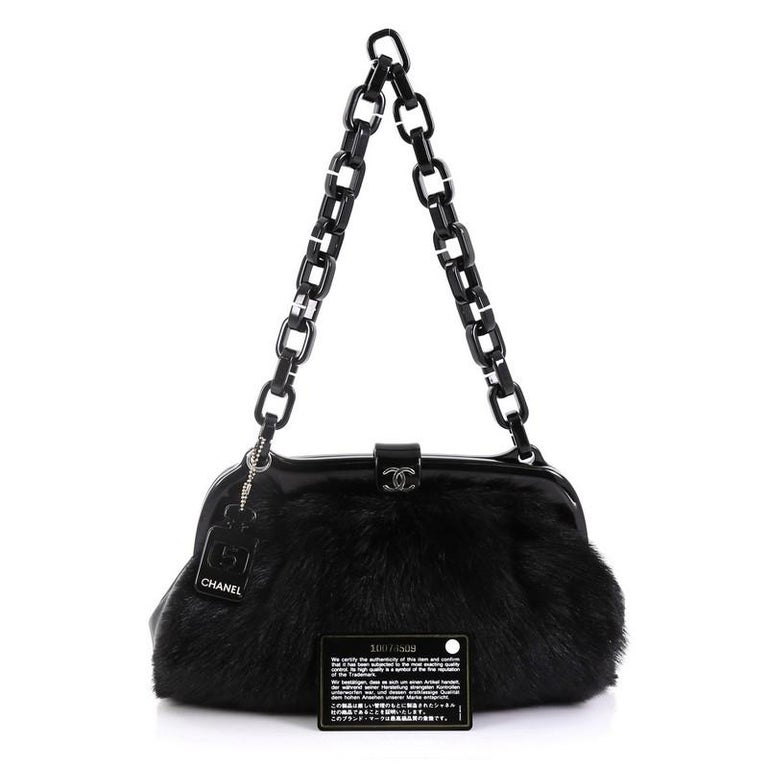 Chanel No. 5 Resin Chain Frame Shoulder Bag Fur Medium at 1stDibs