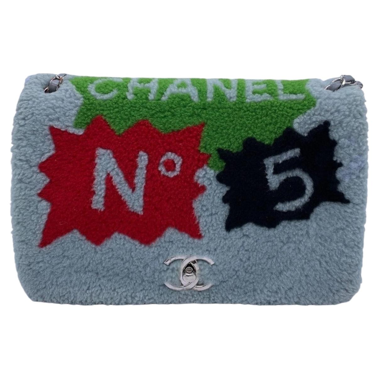CHANEL No 5 Shearling Jumbo Flap Bag Grey Wool Silver HW Limited
