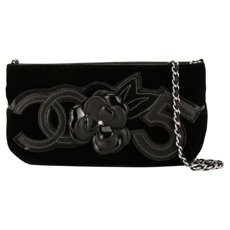 Chanel 2006 Vintage Velvet and Patent Camellia No. 5 Shoulder Clutch  Evening Bag