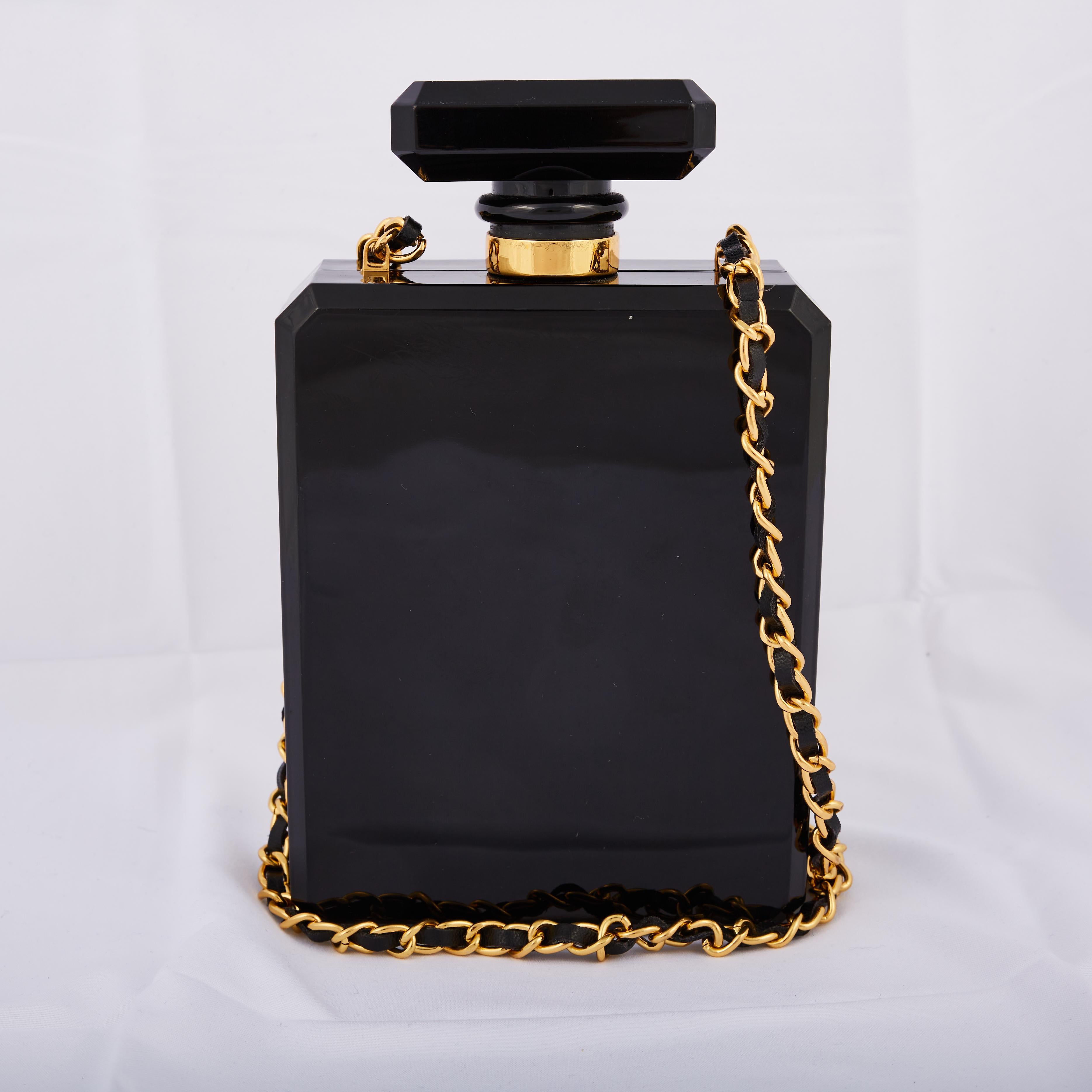 Chanel No5 Perfume Black Limited Edition Evening Shoulder Bag For Sale 2