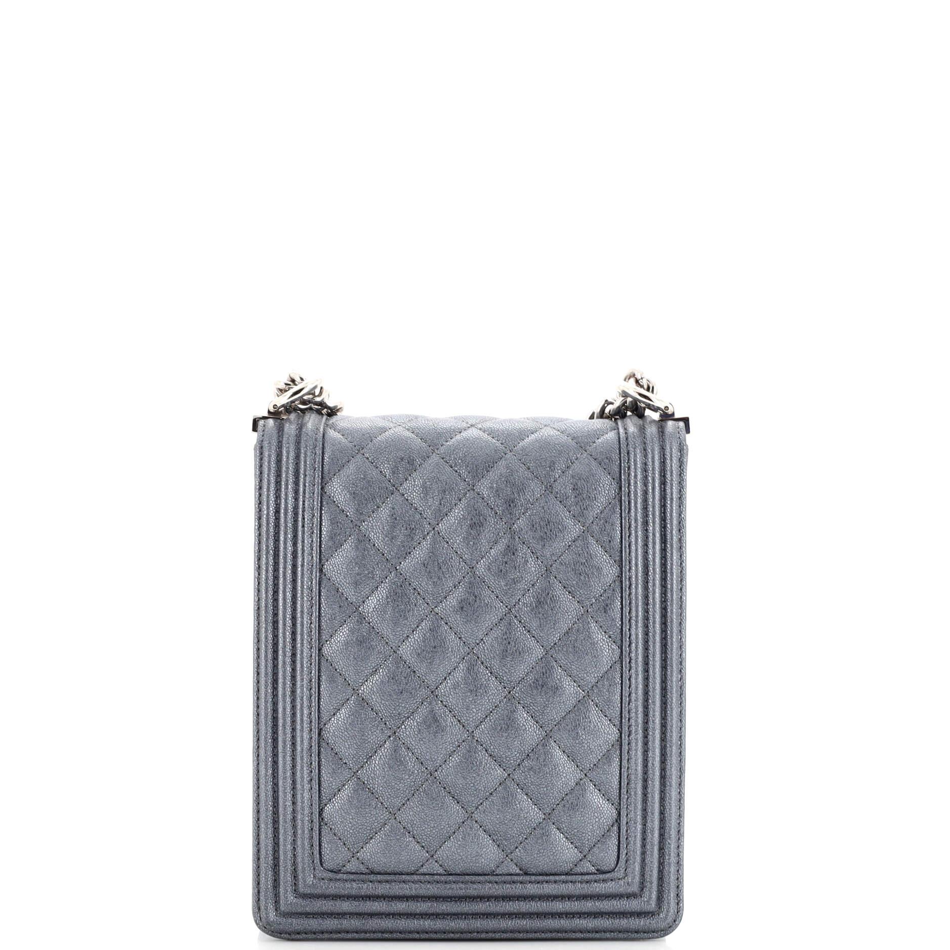 Chanel North South Boy Flap Bag Quilted Caviar Small In Good Condition In NY, NY
