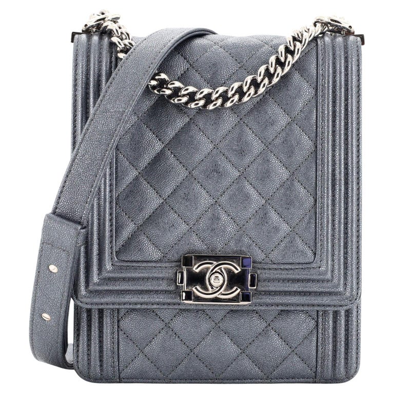 Chanel North South Boy Flap Bag Quilted Caviar Small at 1stDibs