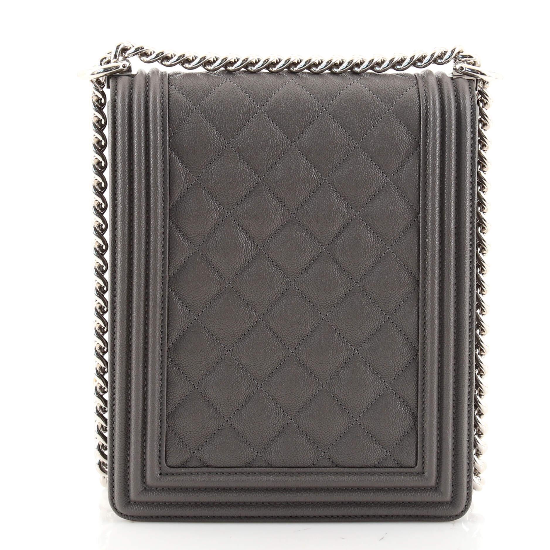 Gray Chanel North South Boy Flap Bag Quilted Caviar Small