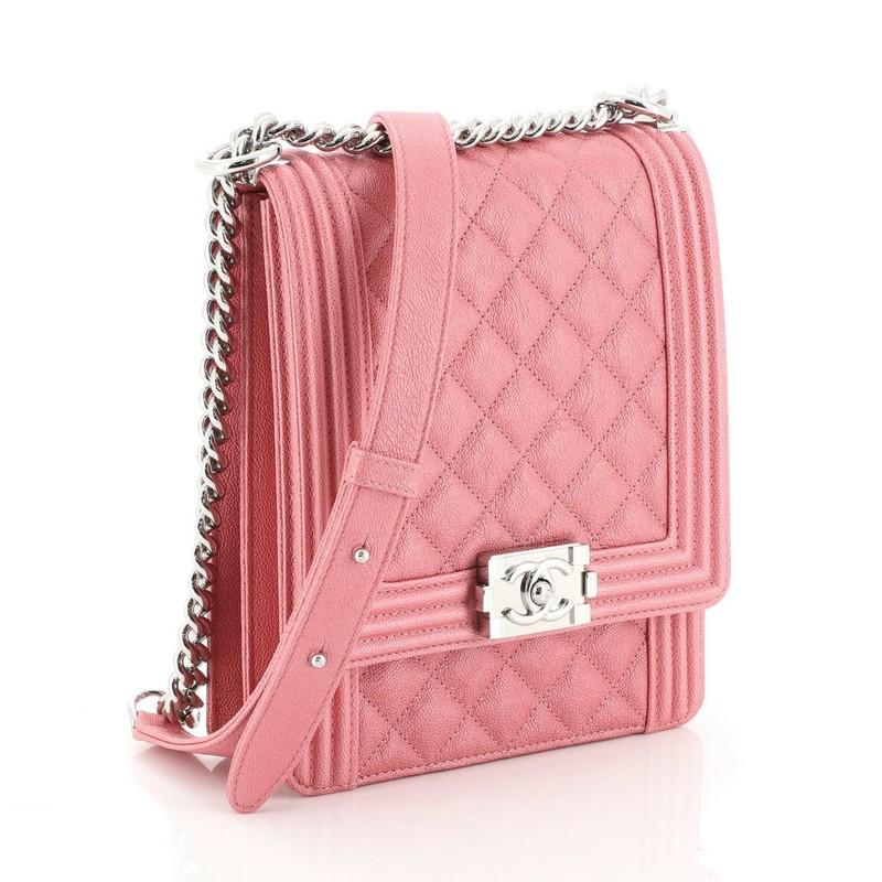 Pink Chanel North South Boy Flap Bag Quilted Caviar Small