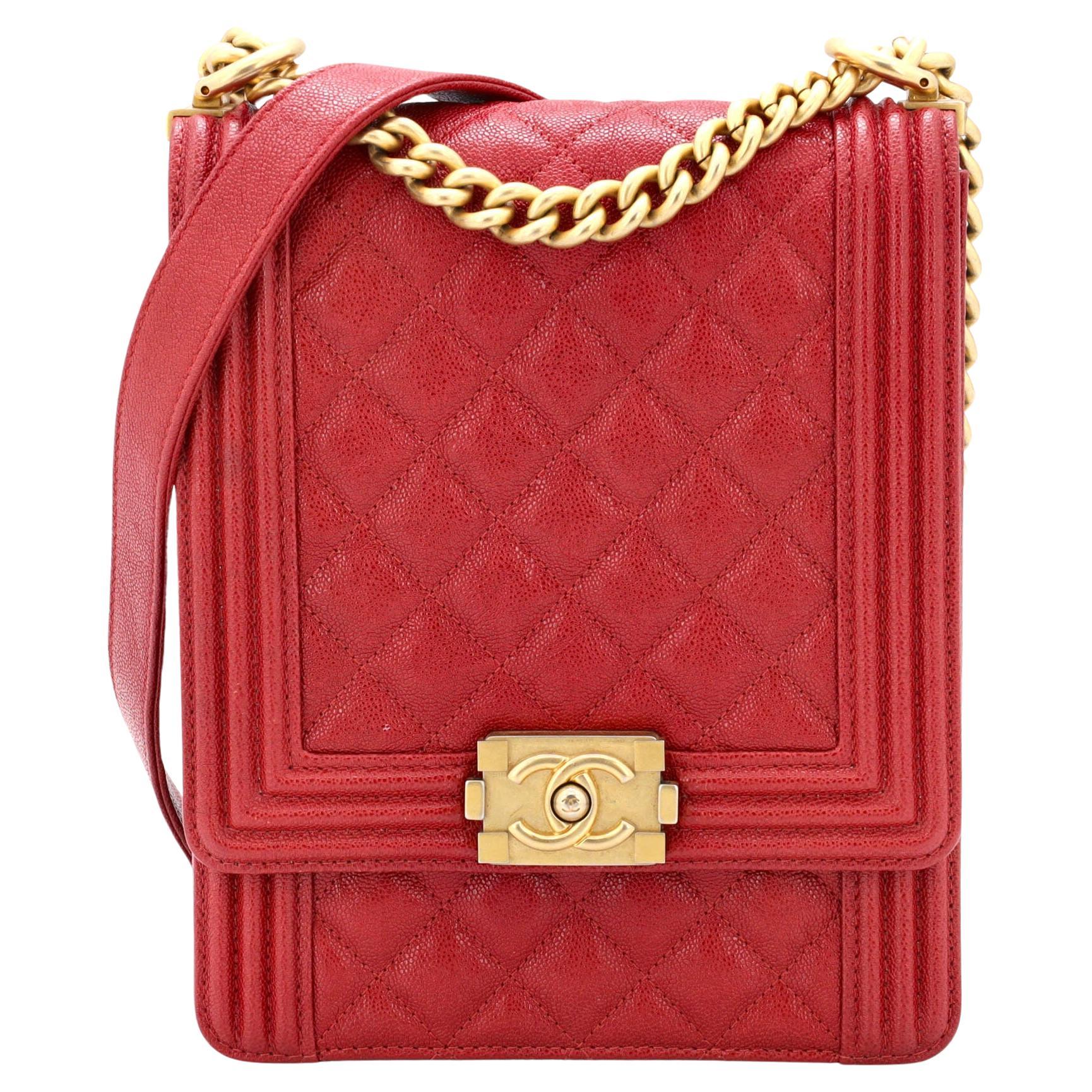 Chanel North South Boy Flap Bag Quilted Caviar Small For Sale at