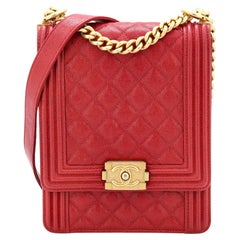 Chanel North South Boy Flap Bag Quilted Caviar Small