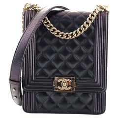 Chanel North South Boy Flap Bag Quilted Iridescent Calfskin Small