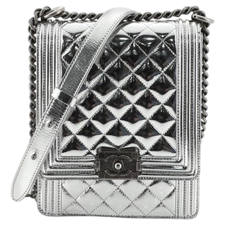 Chanel North South Boy Flap Bag Quilted Metallic Calfskin Small at 1stDibs