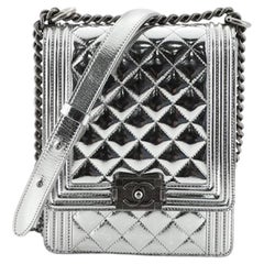 Chanel North South Boy Flap Bag Quilted Metallic Calfskin Small