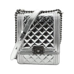 Chanel North South Boy Flap Bag Quilted Metallic Calfskin Small
