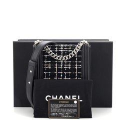 Chanel North South Boy Flap Bag Quilted Tweed Small