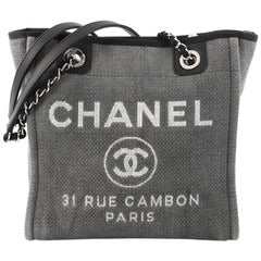 Chanel North South Deauville Chain Tote Canvas Small
