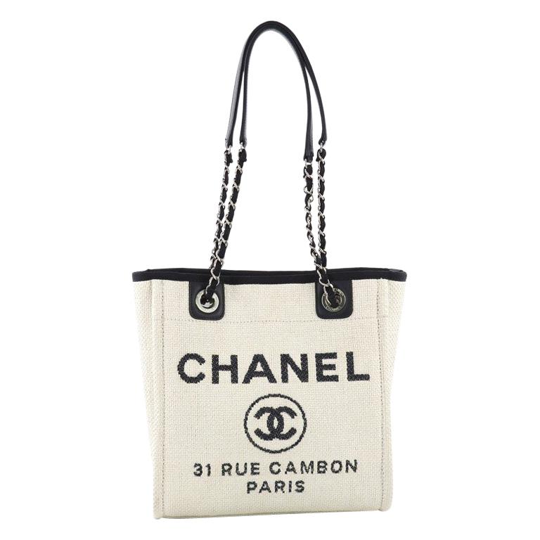 Chanel North South Deauville Chain Tote Raffia Small