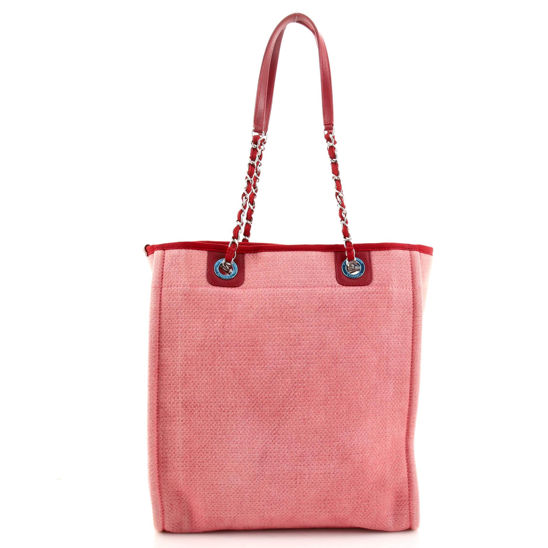 Pink Chanel North South Deauville Tote Canvas Large
