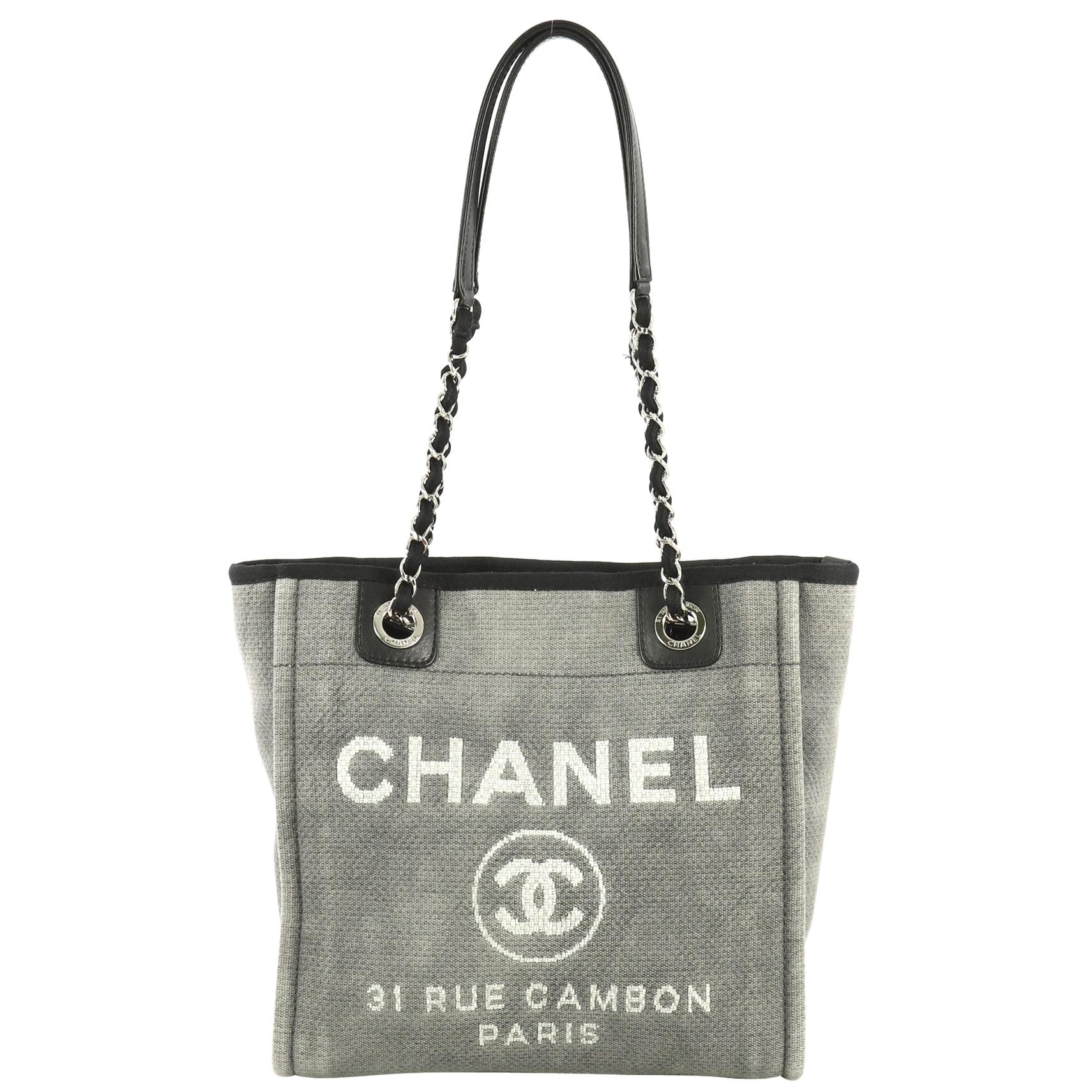 Chanel North South Deauville Tote Canvas Small at 1stDibs