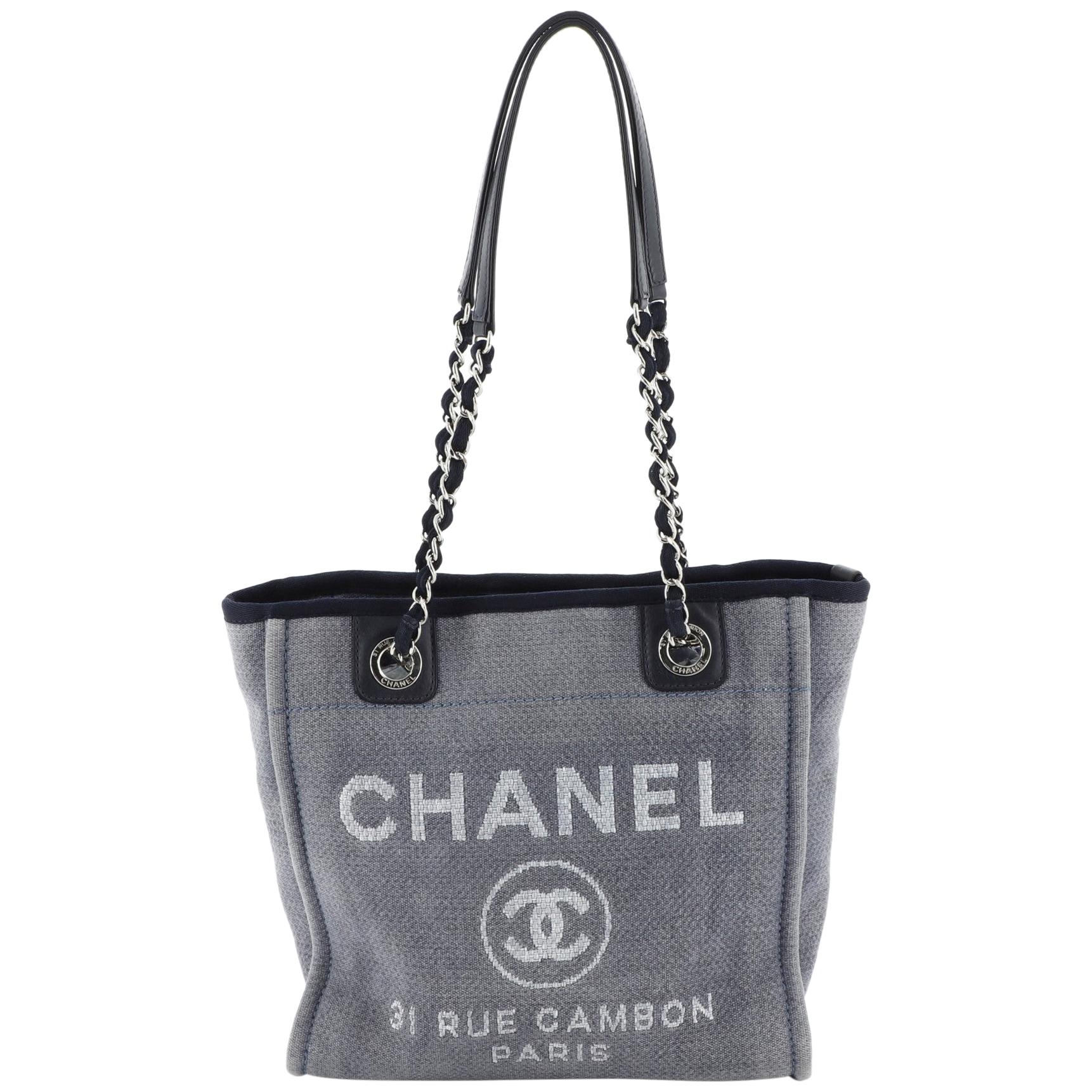 Chanel North South Deauville Tote Canvas Small at 1stDibs