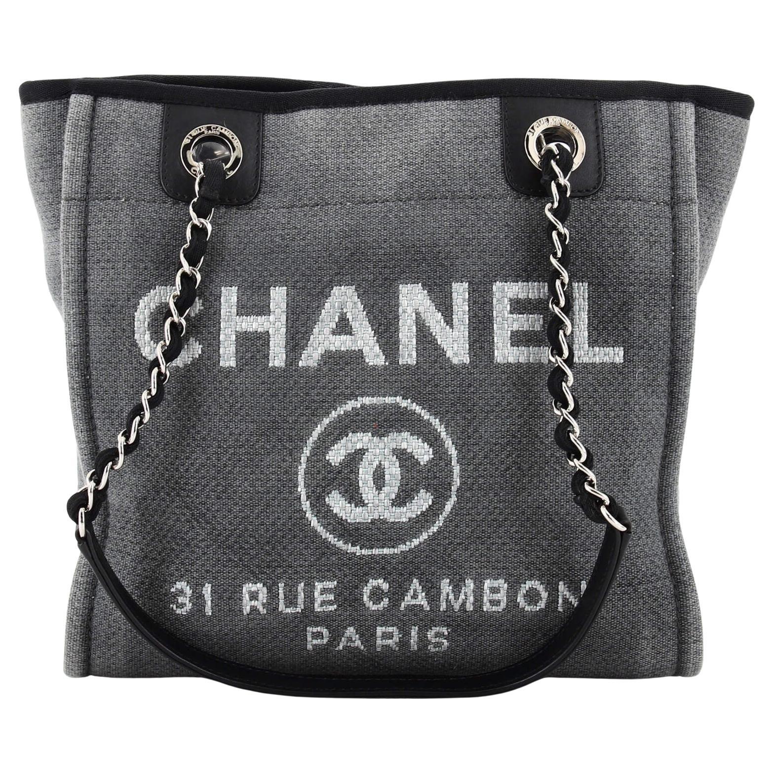 Chanel Grey Caviar Studded Deauville Tote