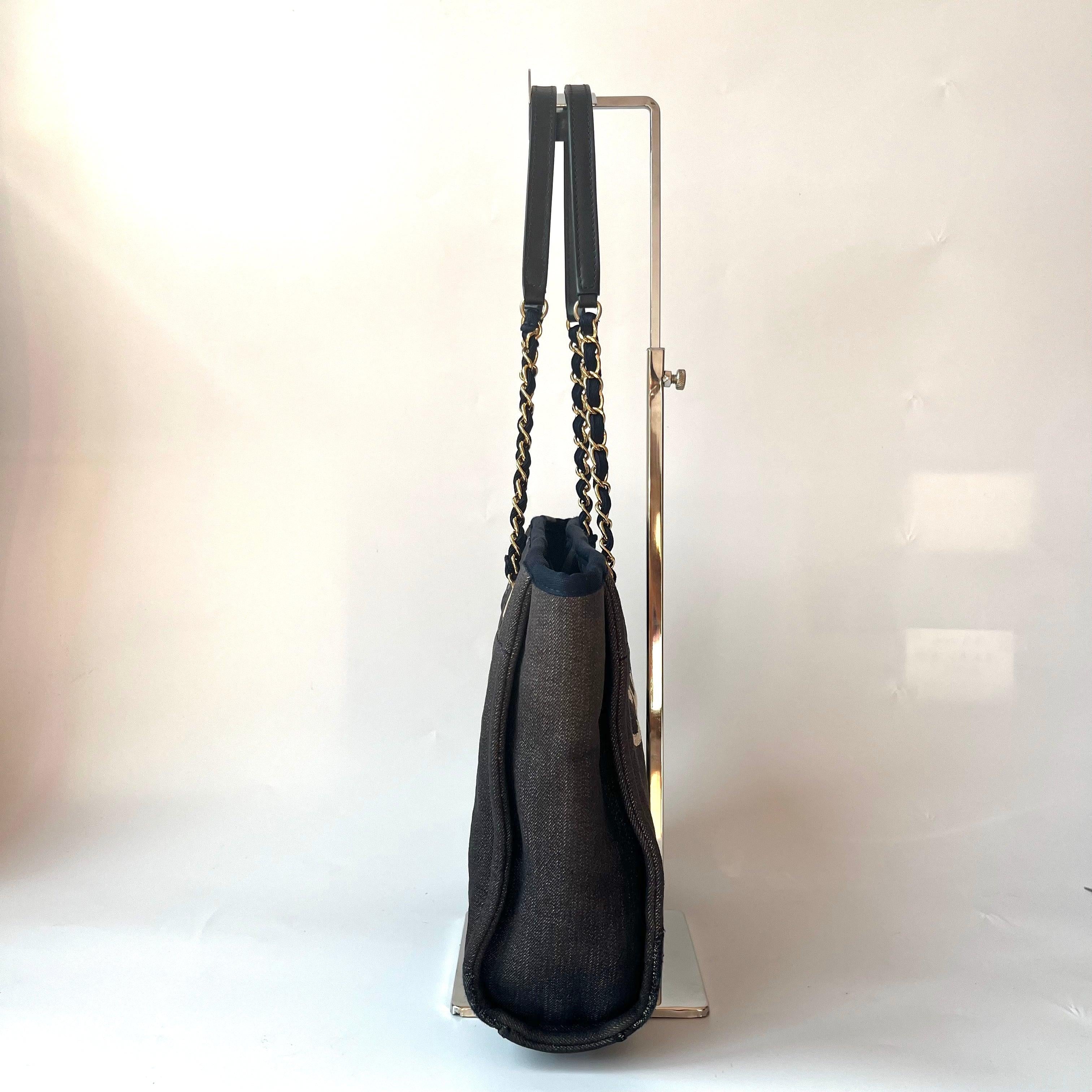 Black Chanel North South Deauville Tote Navy Denim Top Handle Shoulder Bag, 2012-2013 For Sale