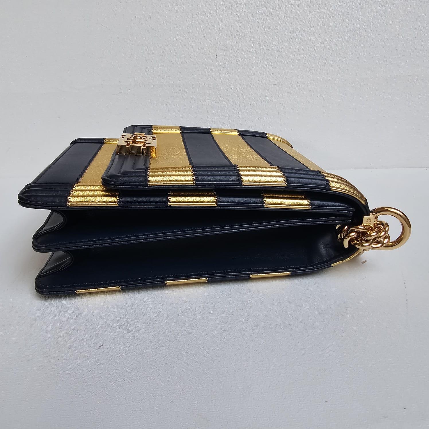 Chanel North South Vertical Gold Navy Metallic Stripe Boy Bag For Sale 8