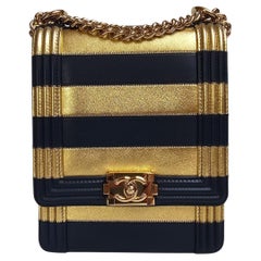 Chanel North South Vertical Gold Marine Metallic Streifen Boy Bag