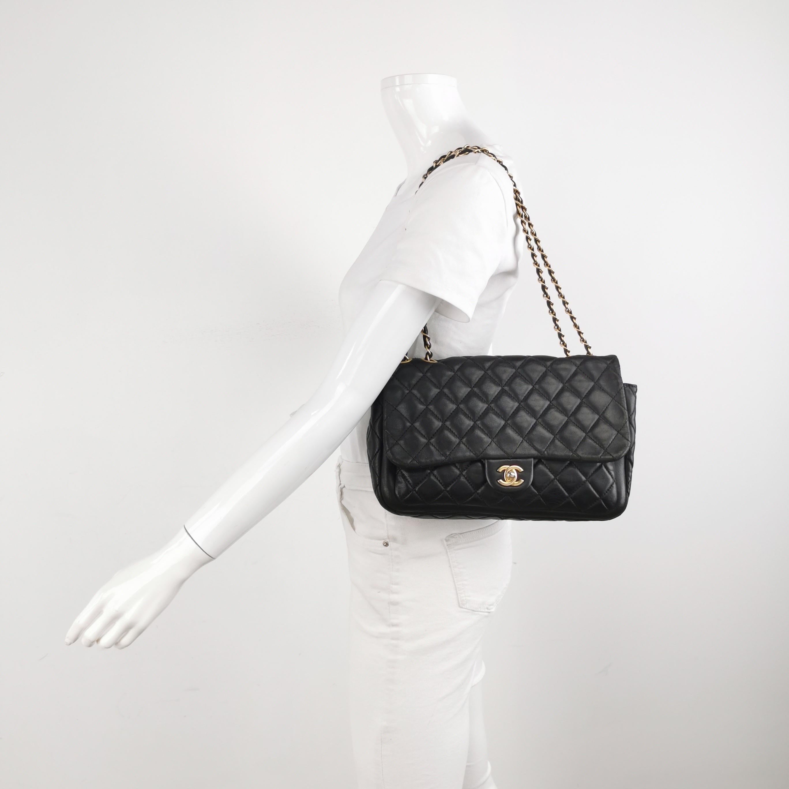 Chanel Now and Forever Large Flap Bag Black Lambskin Gold HW, 2013-14
 These are professional photos of the actual bag.
 CONDITION: VERY GOOD
 This preloved/ preowned Chanel large CF bag is in very good original condition with some signs of use.
