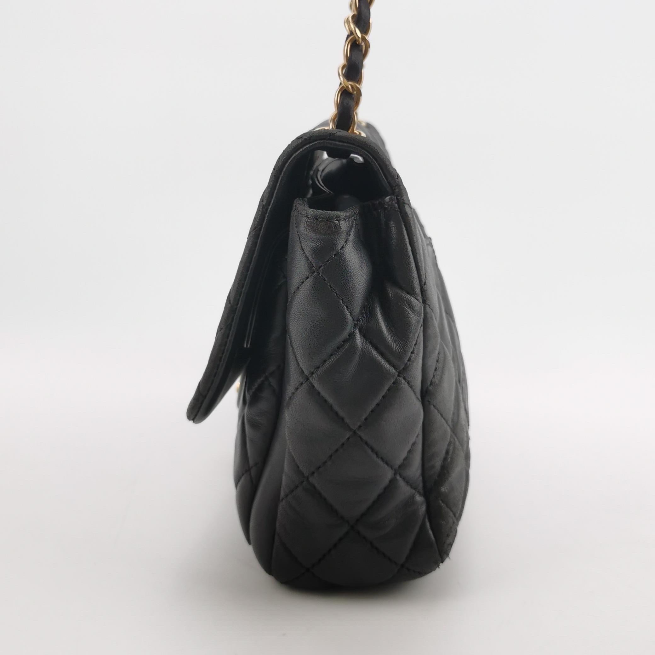 Women's Chanel Now and Forever Large Flap Bag Black Lambskin Gold HW, 2013-14 For Sale