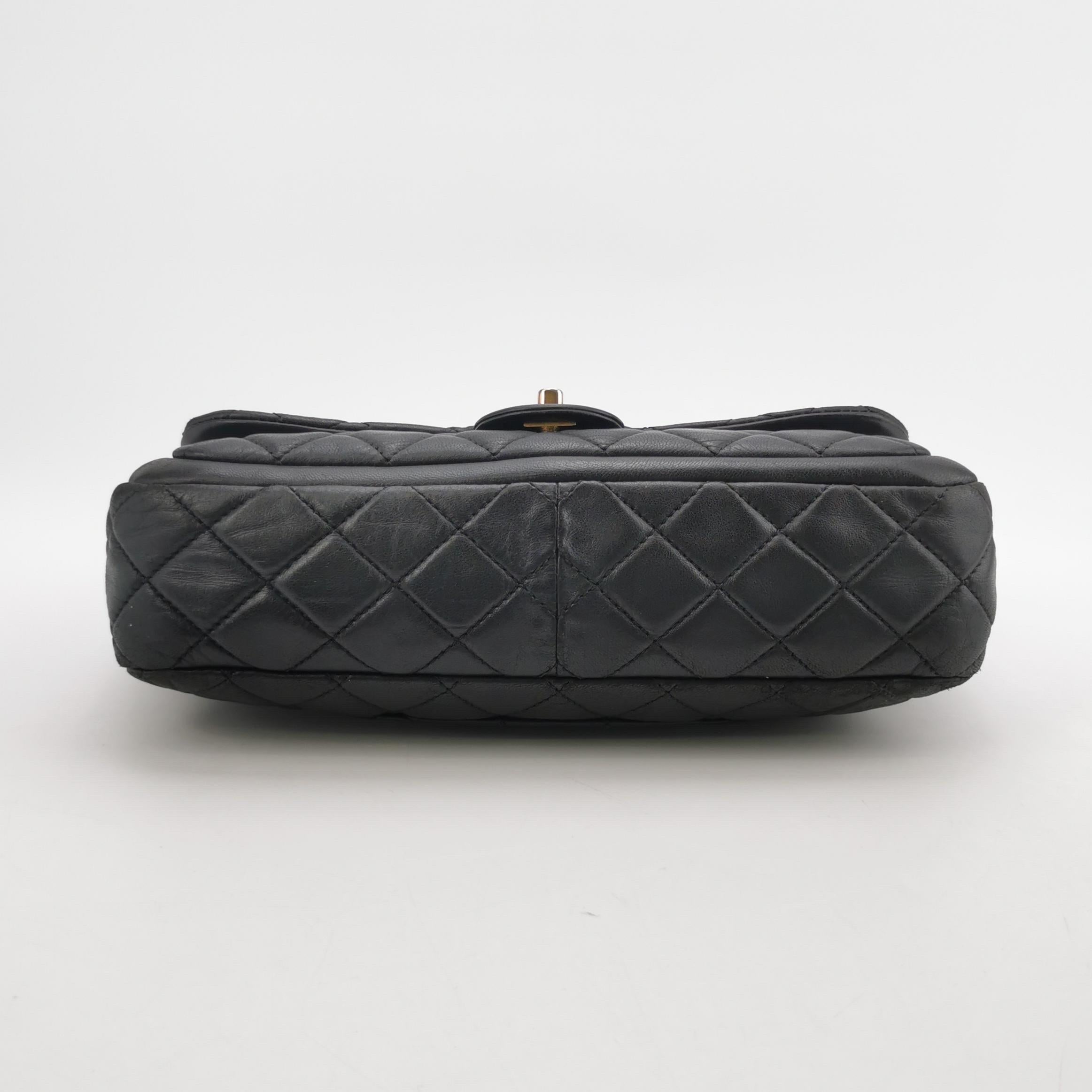 Chanel Now and Forever Large Flap Bag Black Lambskin Gold HW, 2013-14 For Sale 2