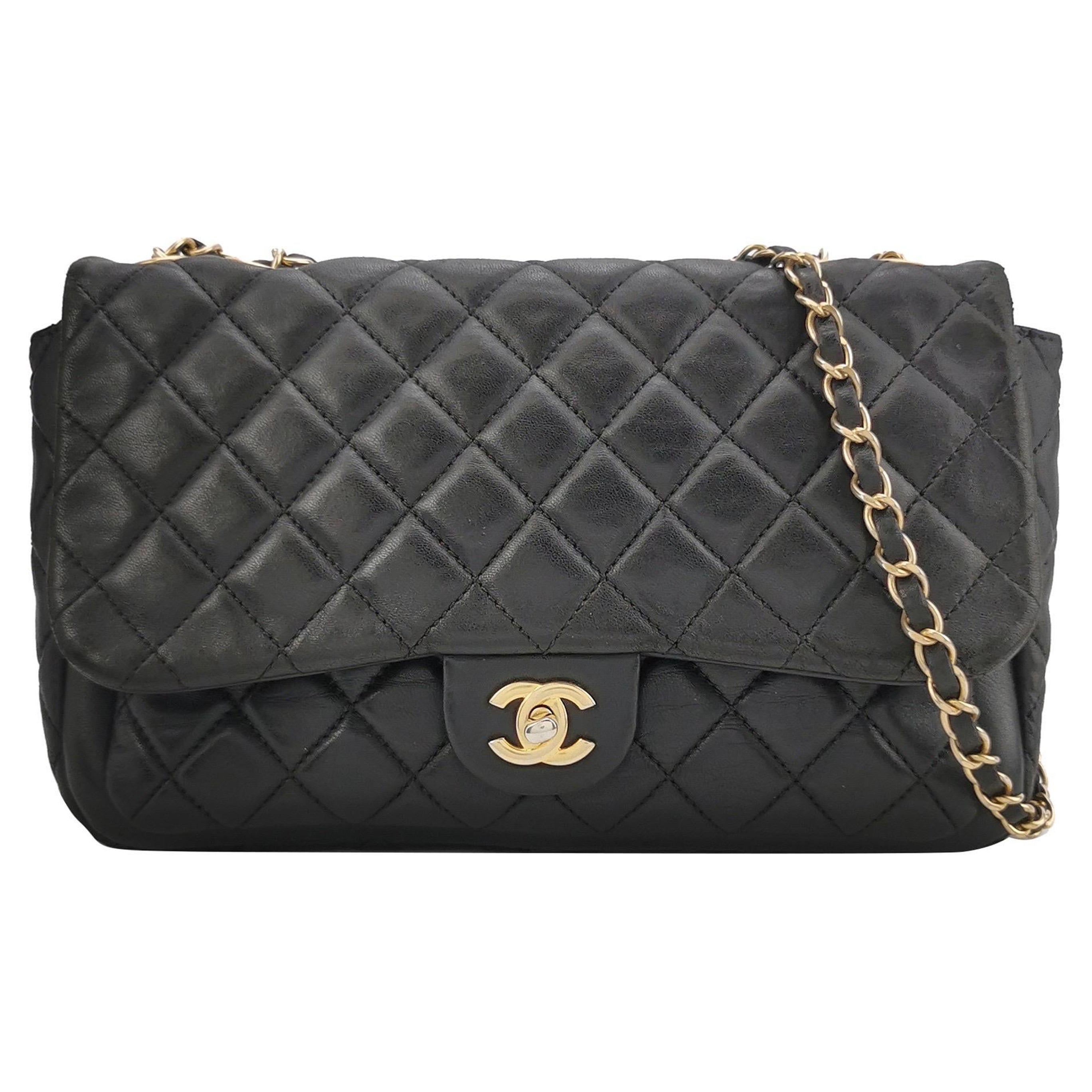 Chanel Now and Forever Large Flap Bag Black Lambskin Gold HW, 2013-14