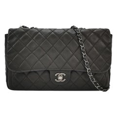 Chanel Now and Forever Large Jumbo Flap Bag Black Lambskin Silver Hardware