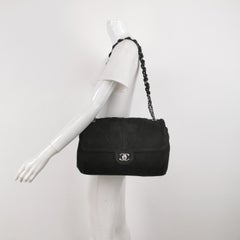 Chanel Nubuck Suede Darjeeling Flap Bag Ultimate Stitch Black Jumbo Bag