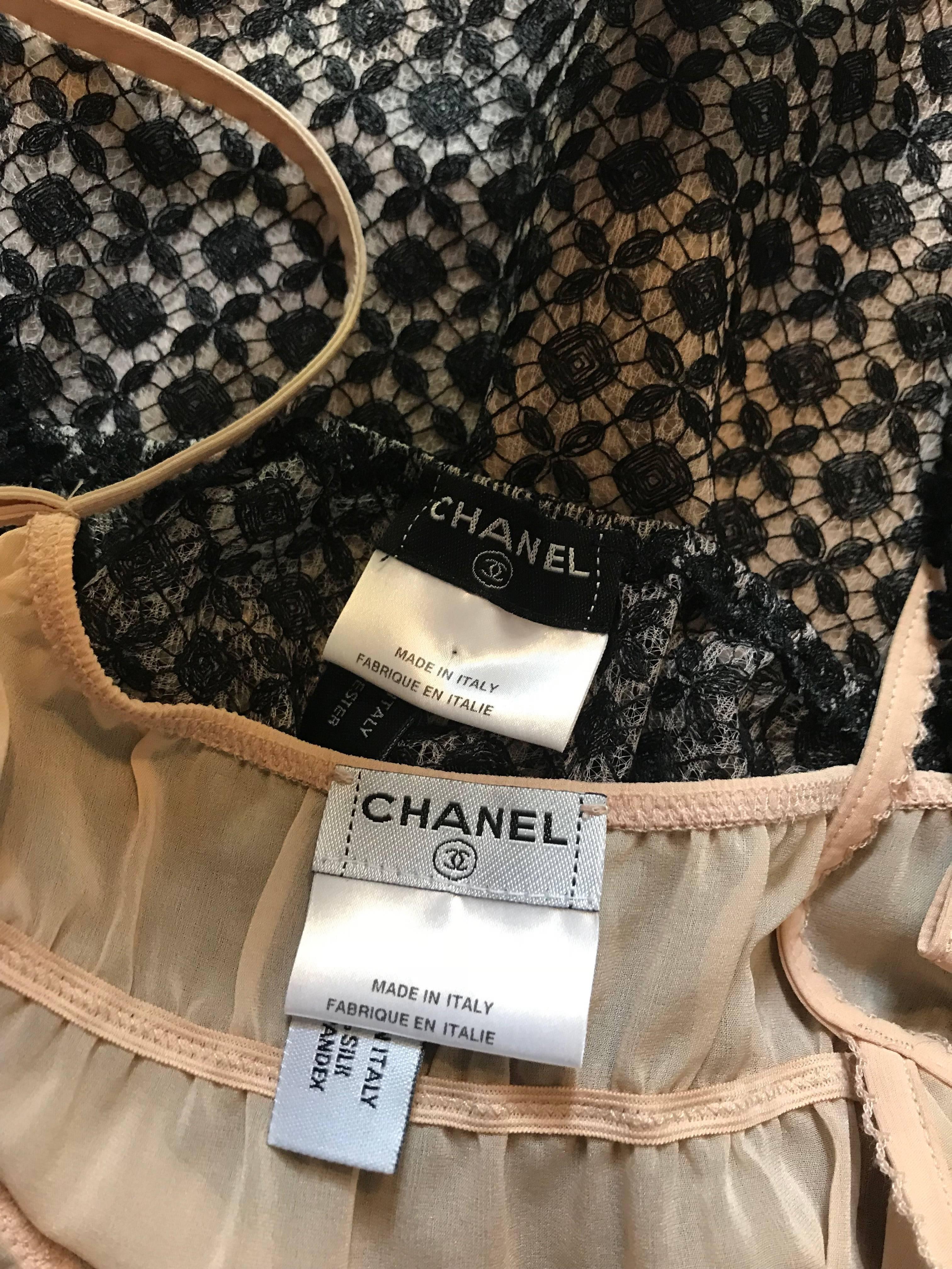 Women's Chanel Nude and Black Lace Tank Top 