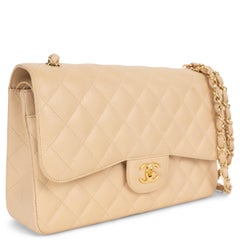 CHANEL nude beige Caviar leather CLASSIC LARGE Shoulder Bag
