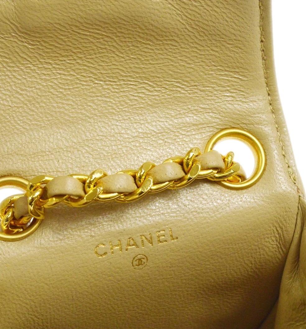 Women's Chanel Nude Beige Leather Gold Small Mini Top Handle Pochette Flap Bag in Box