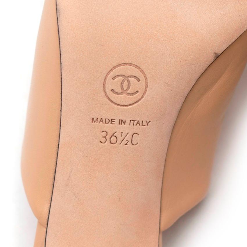Chanel Nude-Beige Leather Toe-Cap Pearl Embellished Heel Mules - US 6 For Sale 1