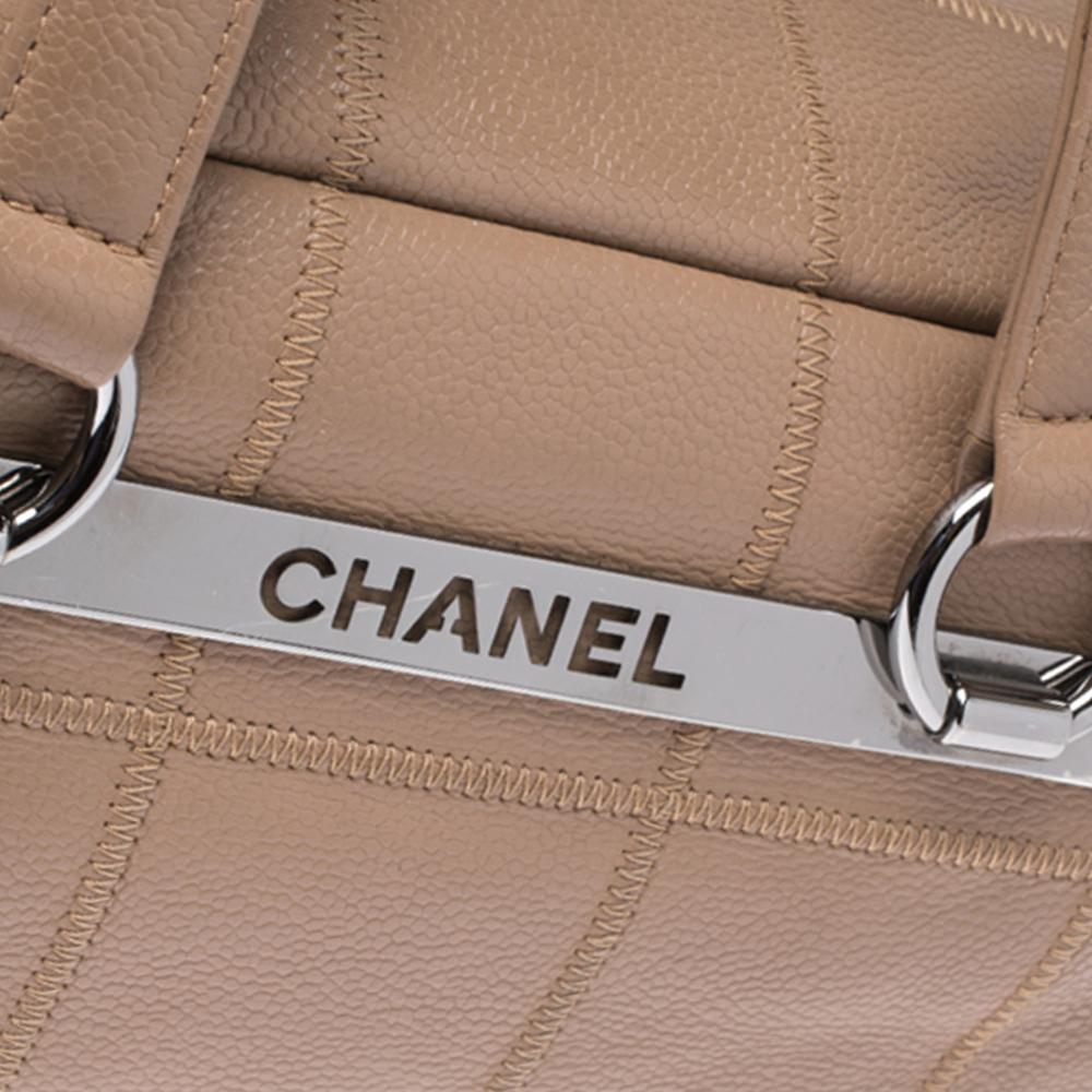 Women's Chanel Nude Beige Square Quilted Caviar Leather LAX Bowler Bag