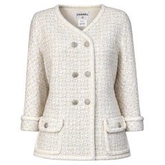 CHANEL Nude Beige Tweed Jacket with Double-Row CC Buttons 46 FR